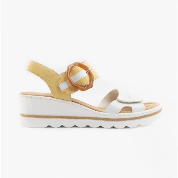 67476-69 Ladies Wedge Sandals White/Yellow