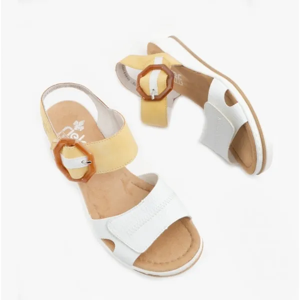 67476-69 Ladies Wedge Sandals White/Yellow