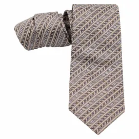 BEIGE AND BROWN HERRINGBONE DIAGONAL STRIPE SILK TIE