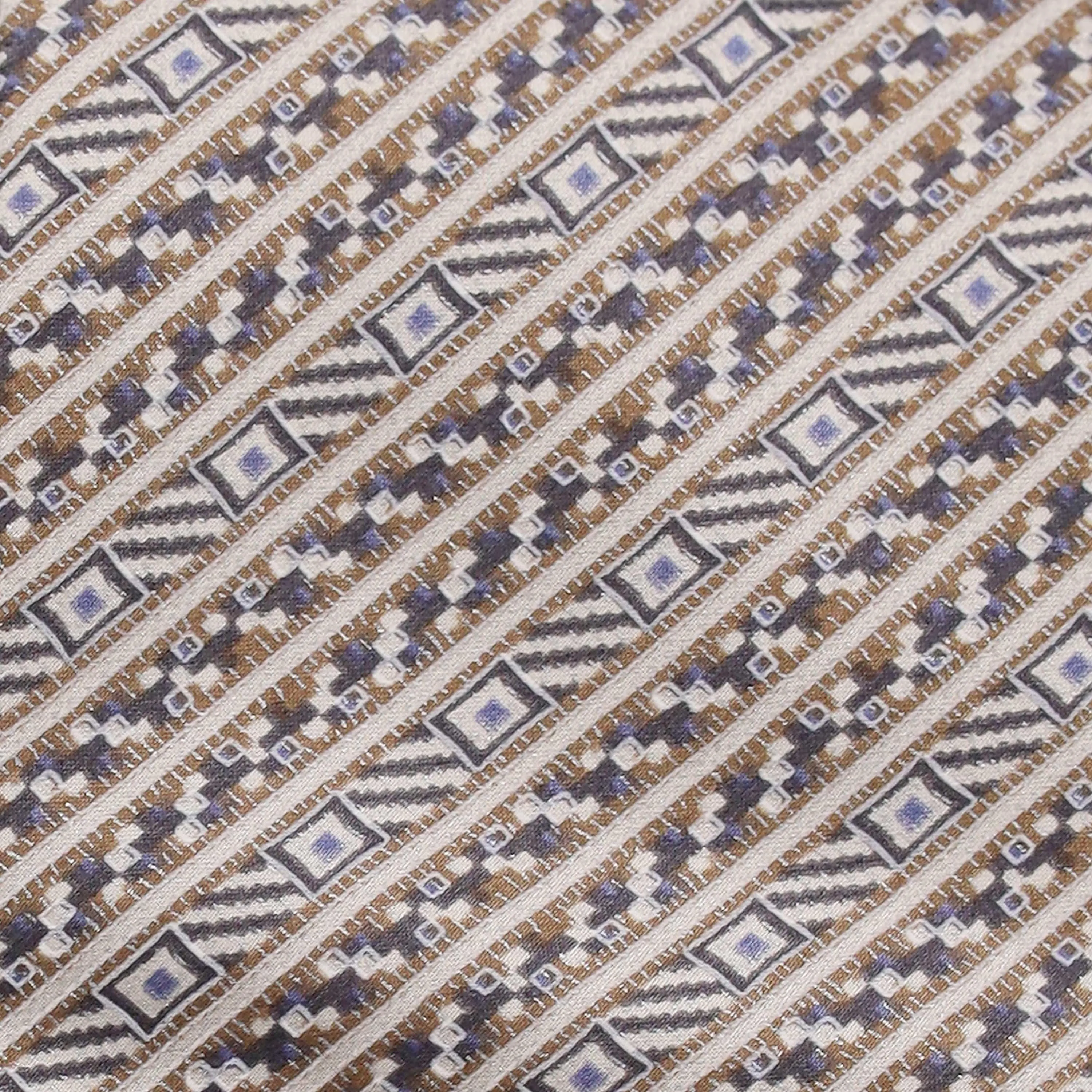 BEIGE AND BROWN HERRINGBONE DIAGONAL STRIPE SILK TIE