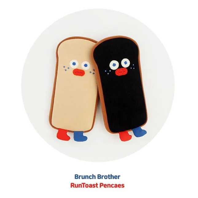 Beige Black Brunch Brother Toast Pencil Cases Stationery Cute 100% Cotton Zipper Gifts