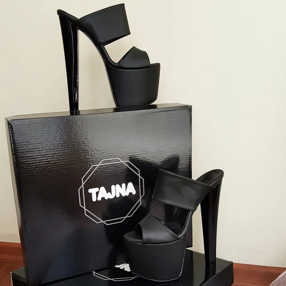 Black Double Strap Platform Mules