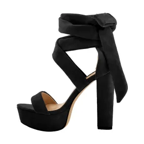 Black Platform Chunky High Heel Lace Up Sandals