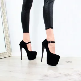 Black Suede Strap Pencil Heels