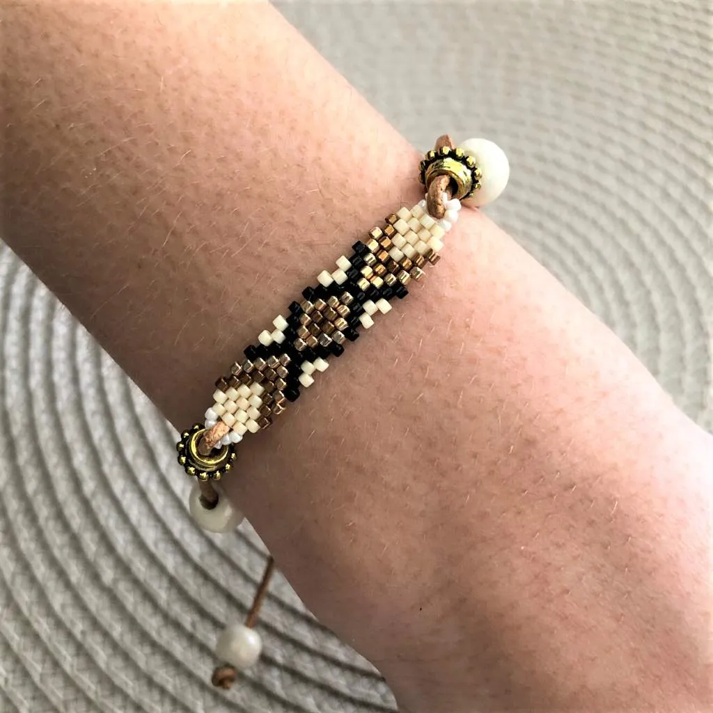 Brown and Cream Tribal Adjustable Bracelet