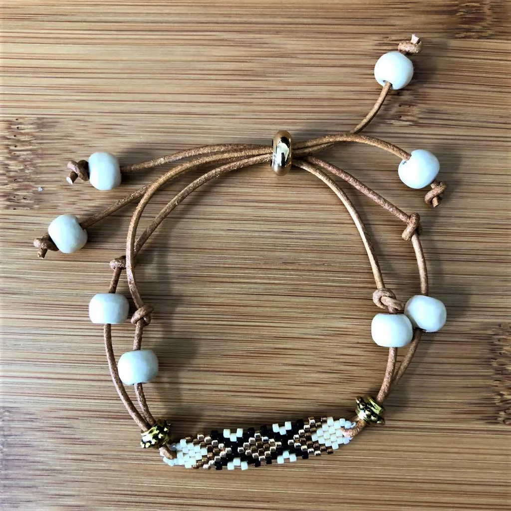 Brown and Cream Tribal Adjustable Bracelet