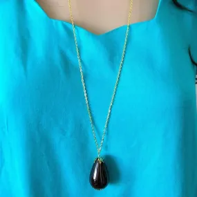 Brown Ceramic Teardrop Long Necklace