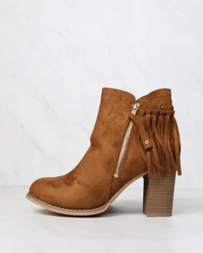 City Chic Fringe Vegan Suede Ankle Boots in Camel