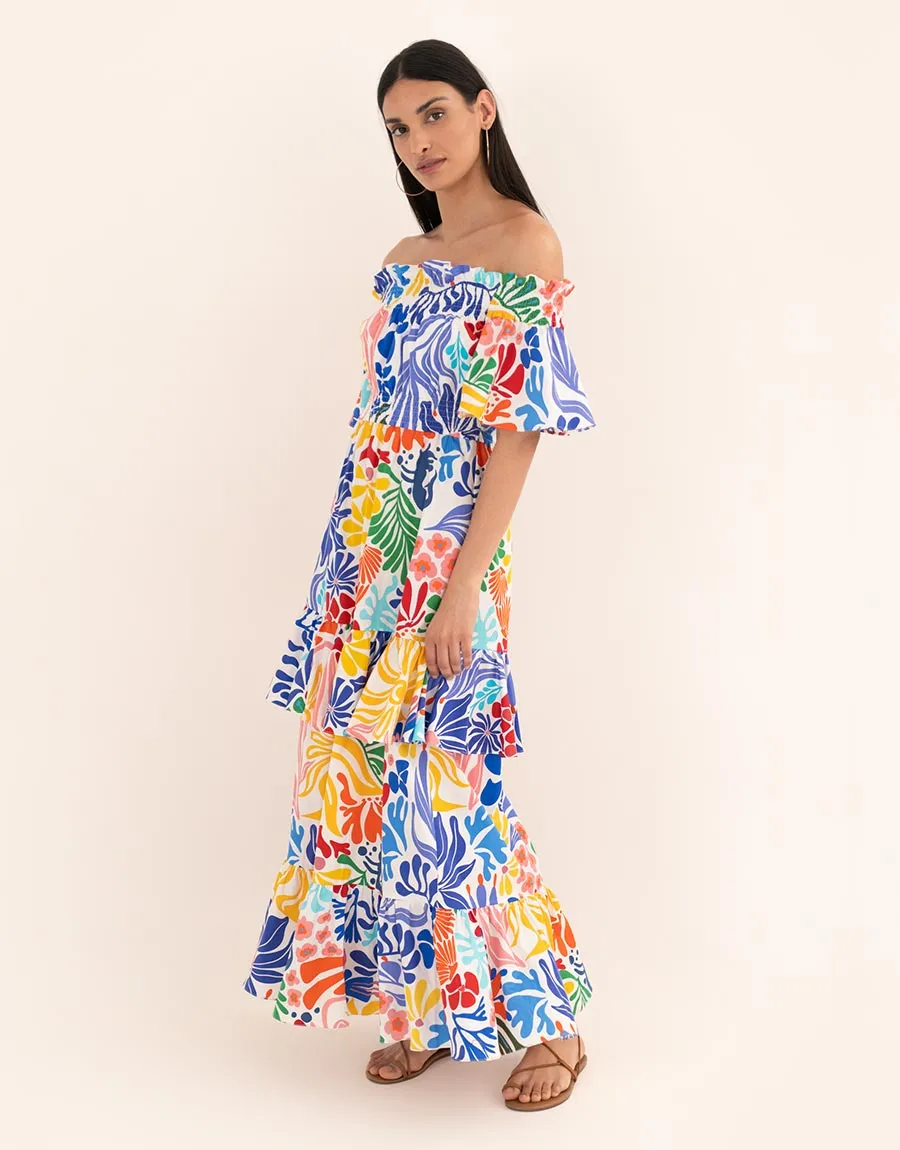 Elena Cotton Maxi Dress - Sea Sunbath White