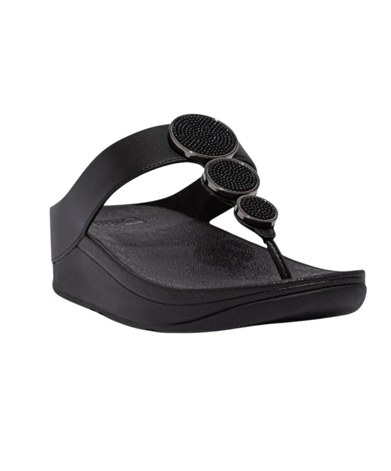 FitFlop Halo Bead Cirlcle Leather Toe Post Black