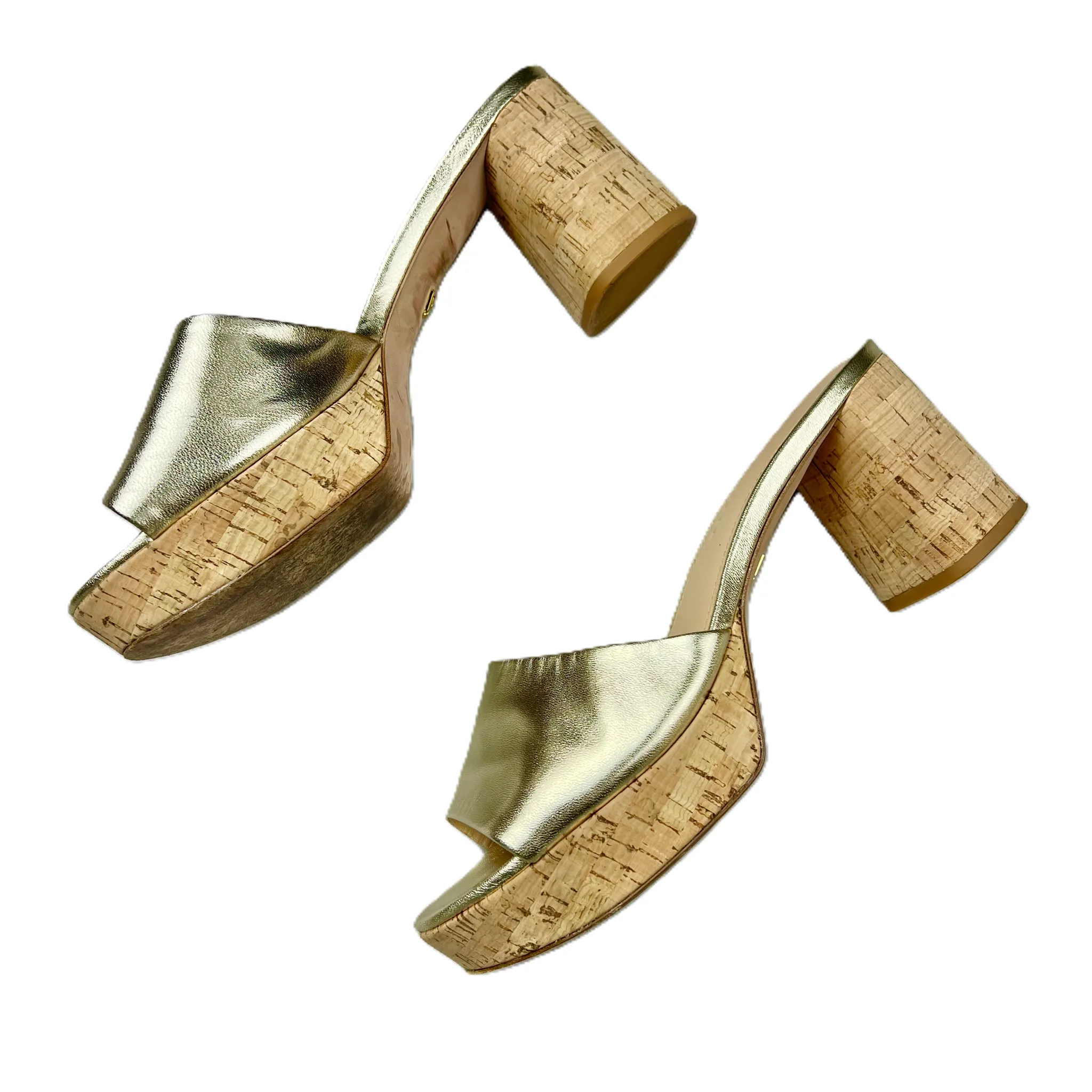 Gold Sandals Heels Block By Veronica Beard, Size: 9.5