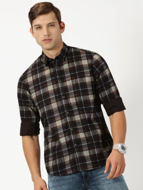 MEN'S DK BROWN CHECKS SLIM FIT SHIRT