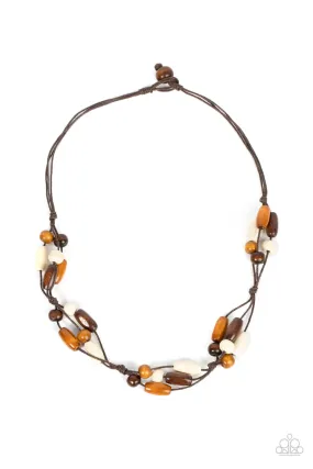 Paparazzi Outback Epic - Brown Wood Urban Necklace - Fashion Fix Exclusive