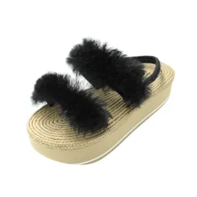 Sheep Fur - Waterproof Espadrille Platform Black