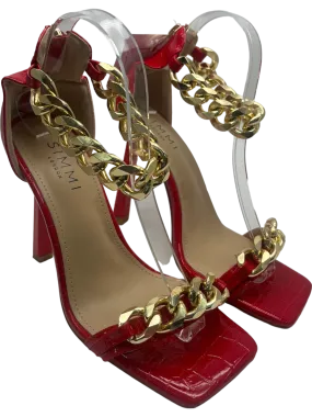 SIMMI LONDON Red Croc Effect High Heel Sandals with Gold Chain Detail UK 5