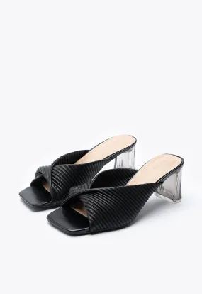 Square Twisted Vamp Slip On Sandals