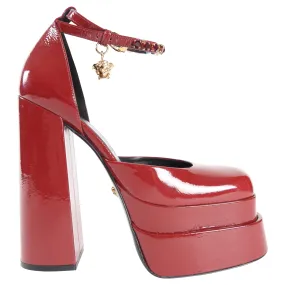 Versace Red Patent Leather Jewel Medusa Aevitas Buckled Platform Pumps - 40.5