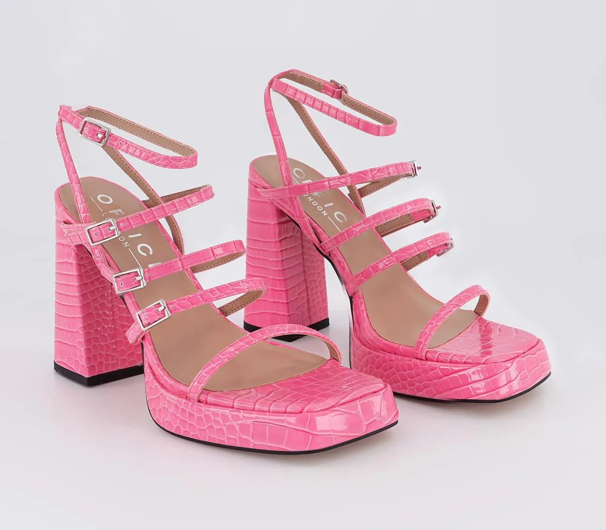 Womens Office Heirloom  Strappy Platform Buckle Sandals Pink Croc